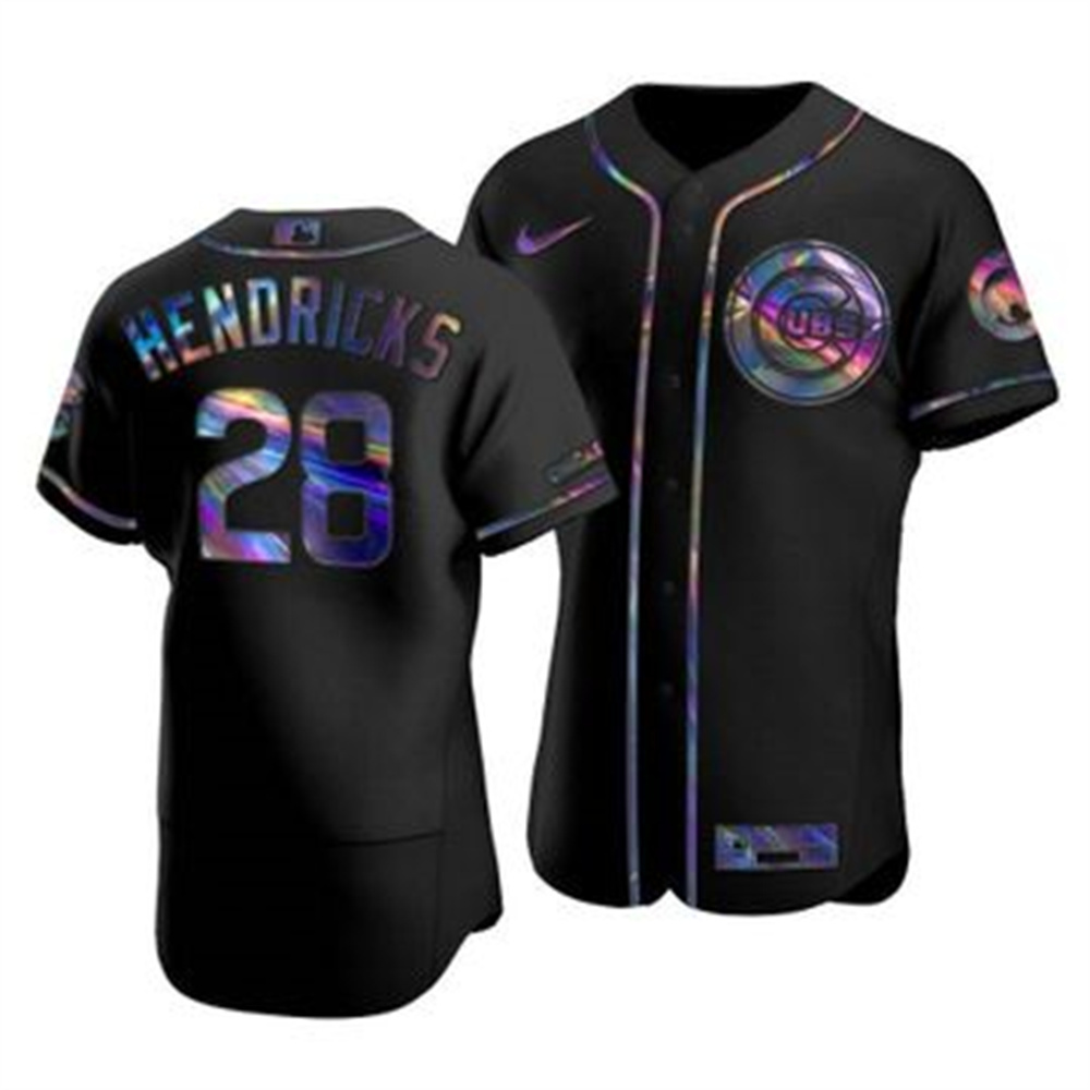Personalized Chicago Cubs #28 Kyle Hendricks Men’s Iridescent Holographic Collection MLB Jersey – Black