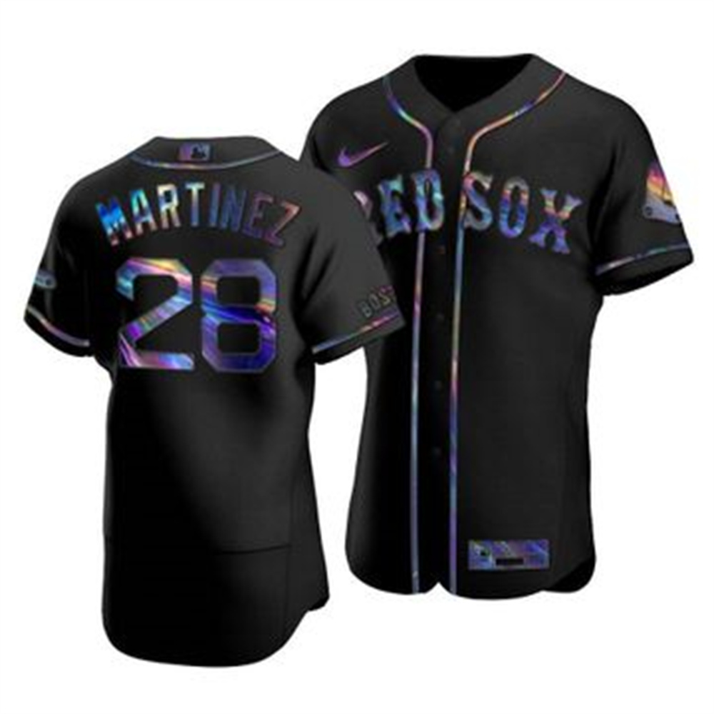 Personalized Boston Red Sox #28 J.D. Martinez Men’s Iridescent Holographic Collection MLB Jersey – Black