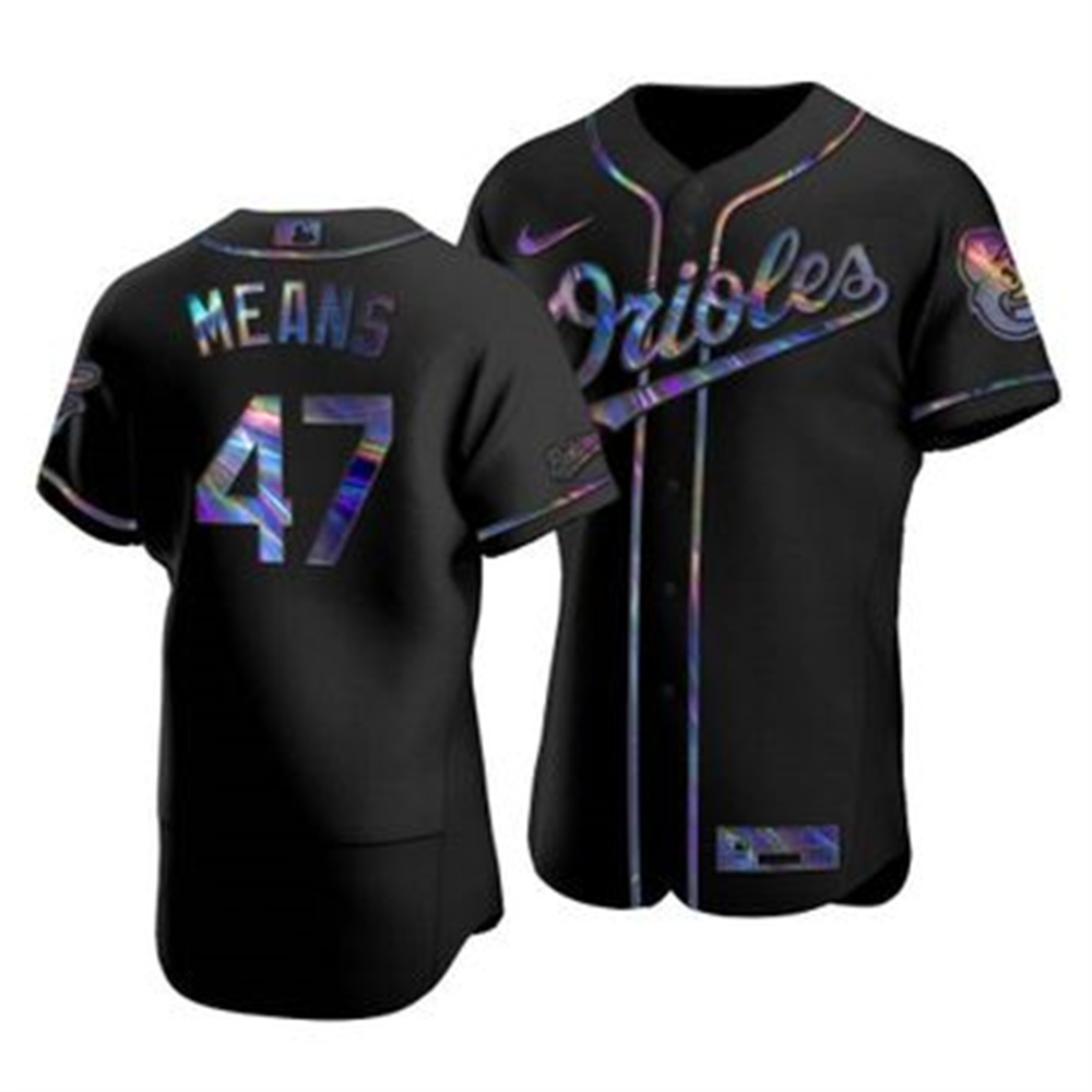 Personalized Baltimore Orioles #47 John Means Men’s Iridescent Holographic Collection MLB Jersey – Black