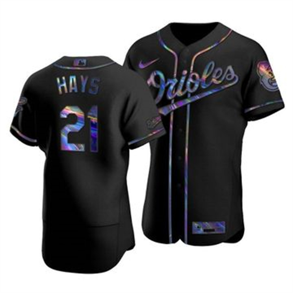 Personalized Baltimore Orioles #21 Austin Hays Men’s Iridescent Holographic Collection MLB Jersey – Black