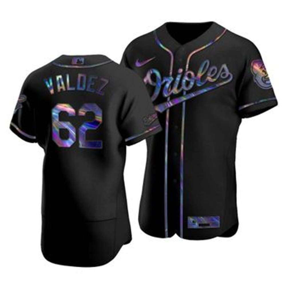 Personalized Baltimore Orioles #62 Cesar Valdez Men’s Iridescent Holographic Collection MLB Jersey – Black