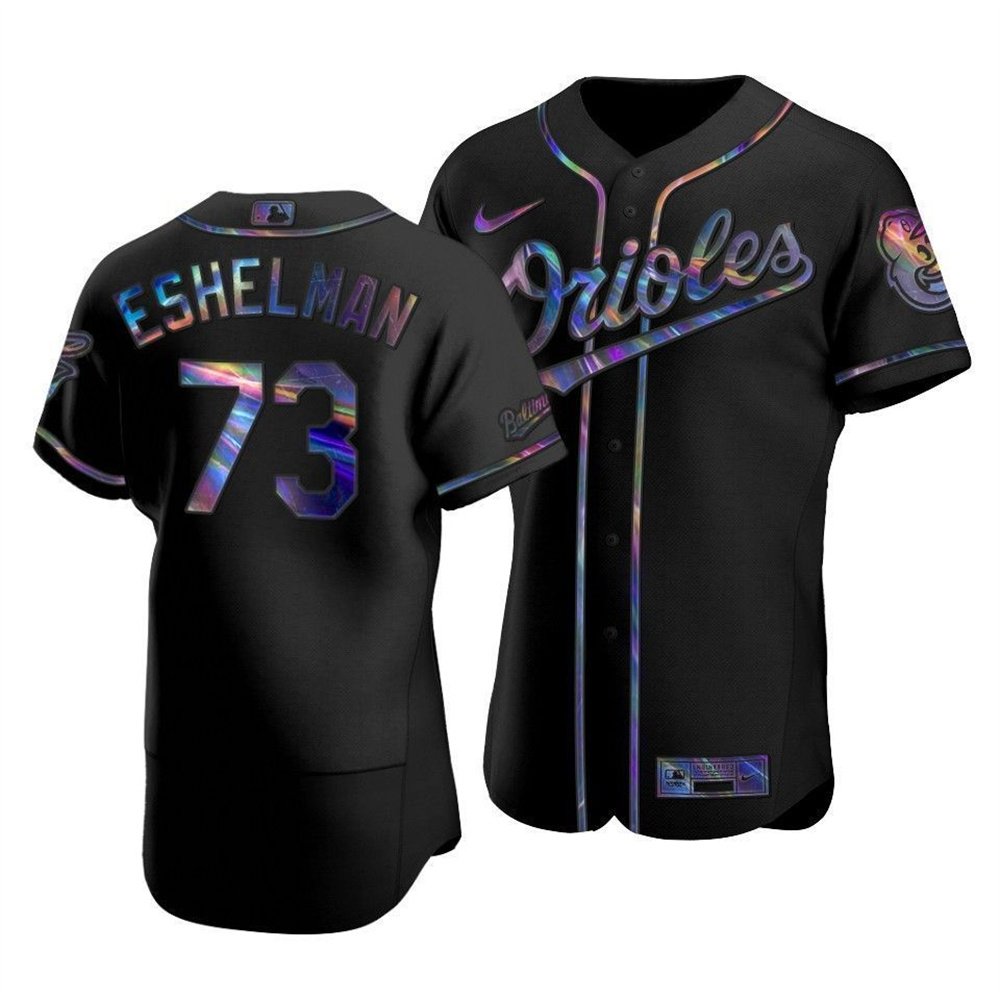 Personalized Baltimore Orioles #73 Thomas Eshelman Men’s Iridescent Holographic Collection MLB Jersey – Black