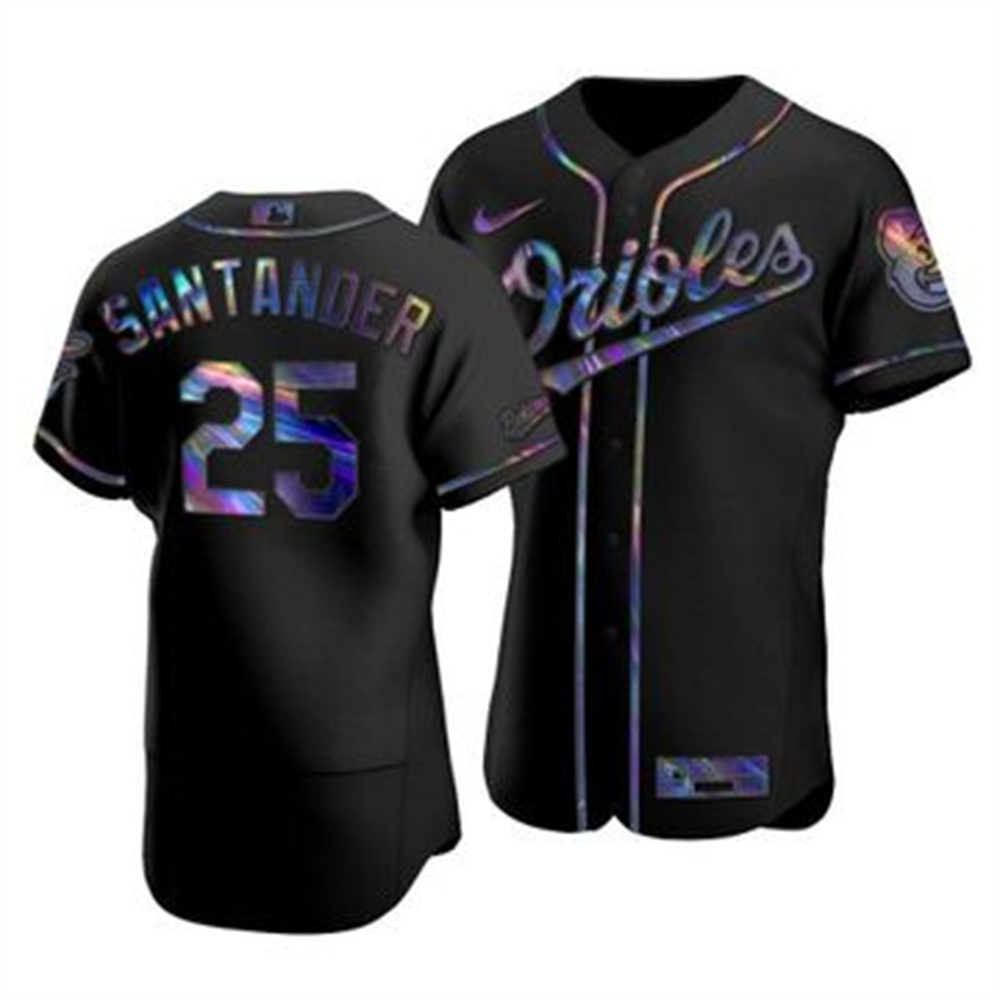 Personalized Baltimore Orioles #25 Anthony Santander Men’s Iridescent Holographic Collection MLB Jersey – Black