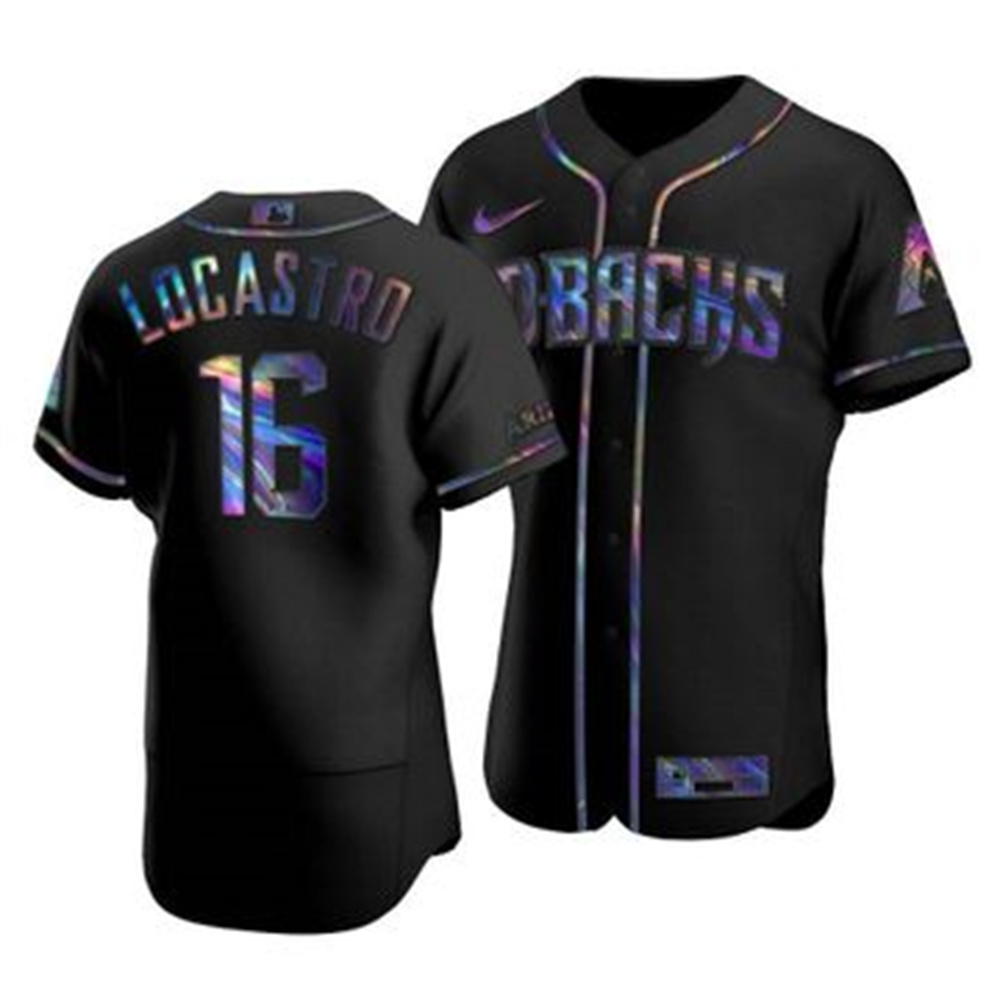 Personalized Arizona Diamondbacks #16 Tim Locastro Men’s Iridescent Holographic Collection MLB Jersey – Black