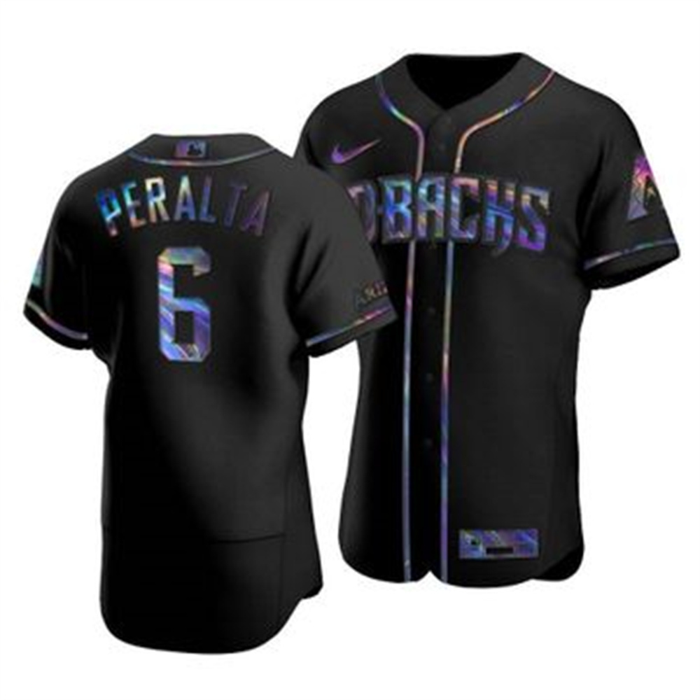 Personalized Arizona Diamondbacks #6 David Peralta Men’s Iridescent Holographic Collection MLB Jersey – Black