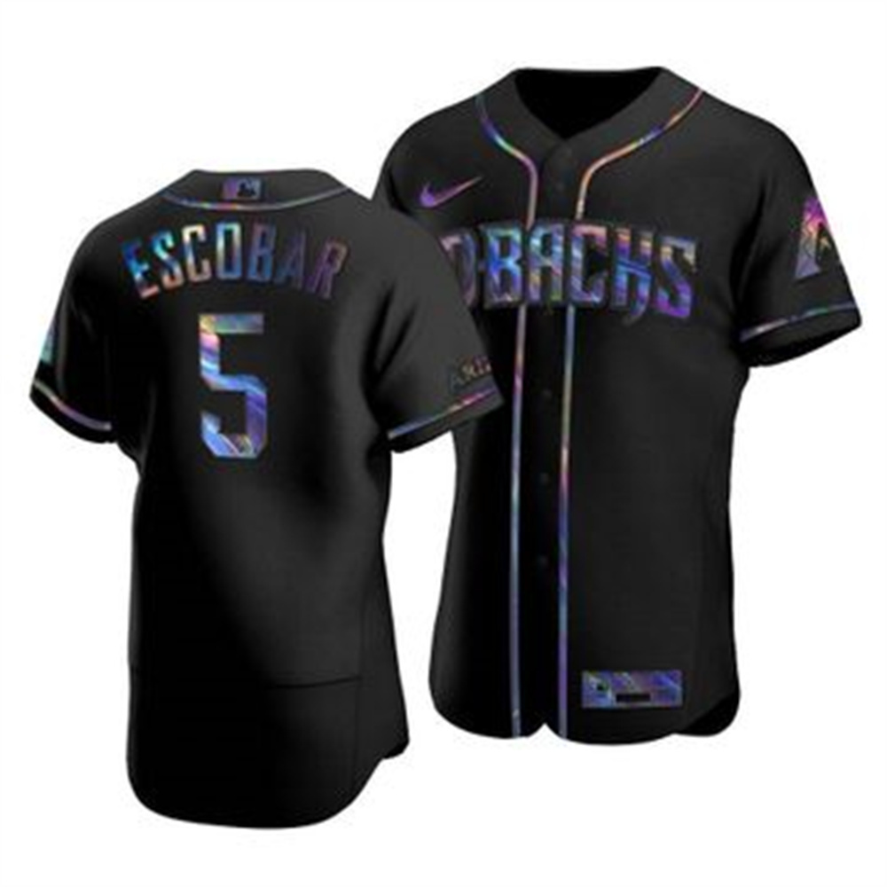 Personalized Arizona Diamondbacks #5 Eduardo Escobar Men’s Iridescent Holographic Collection MLB Jersey – Black