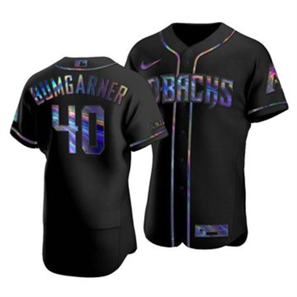 Personalized Arizona Diamondbacks #40 Madison Bumgarner Men’s Iridescent Holographic Collection MLB Jersey – Black