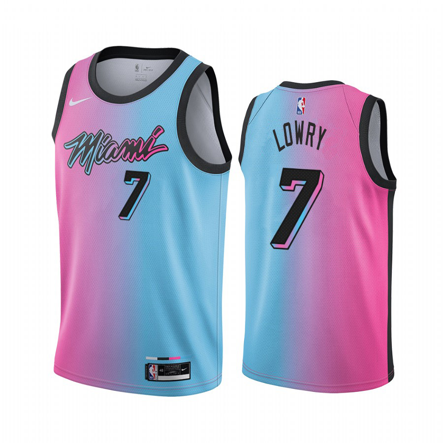 Personalized Heat #7 Kyle Lowry Blue Pink NBA Swingman 2020-21 City Edition Jersey