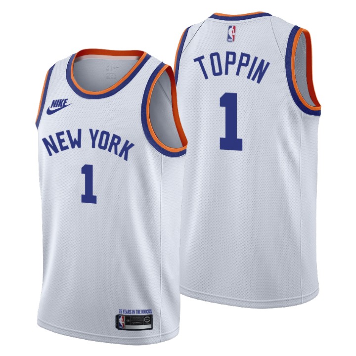 Personalized New York Knicks #1 Obi Toppin Men’s Releases Classic Edition NBA 75th Anniversary Jersey White
