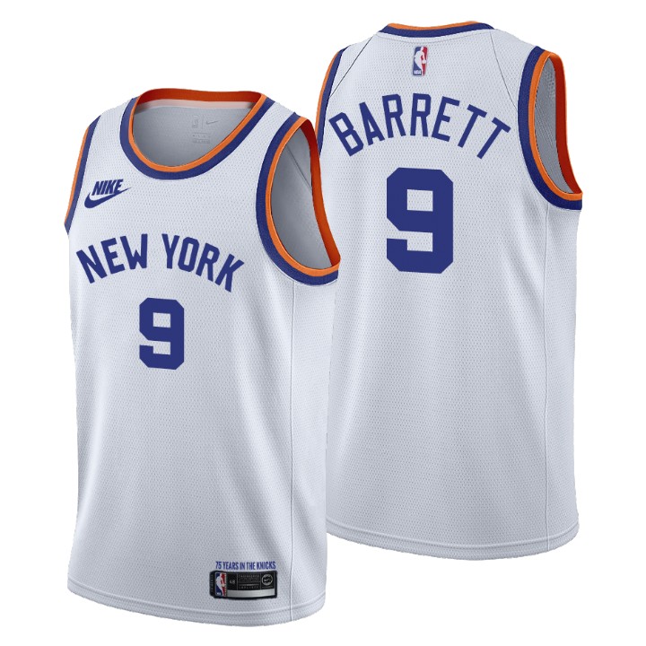Personalized New York Knicks #9 RJ Barrett Men’s Releases Classic Edition NBA 75th Anniversary Jersey White