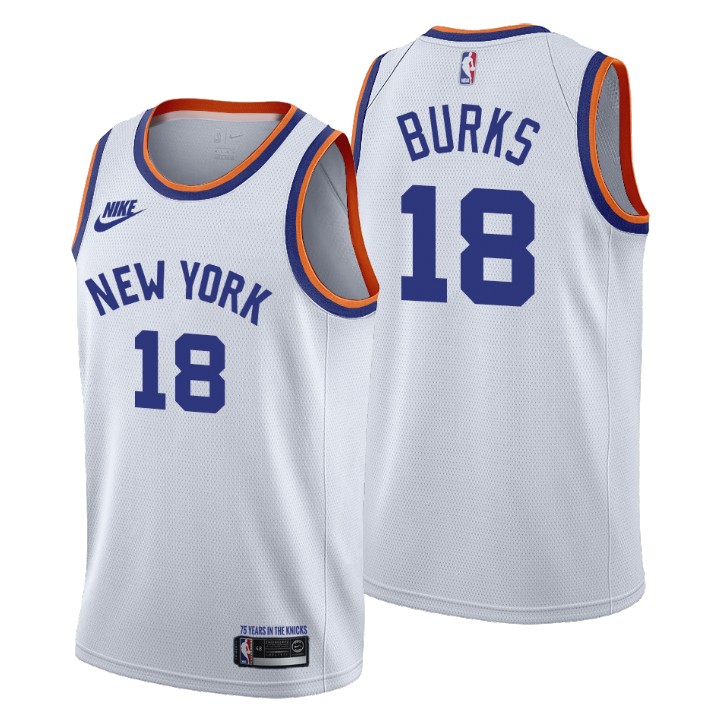 Personalized New York Knicks #18 Alec Burks Men’s Releases Classic Edition NBA 75th Anniversary Jersey White