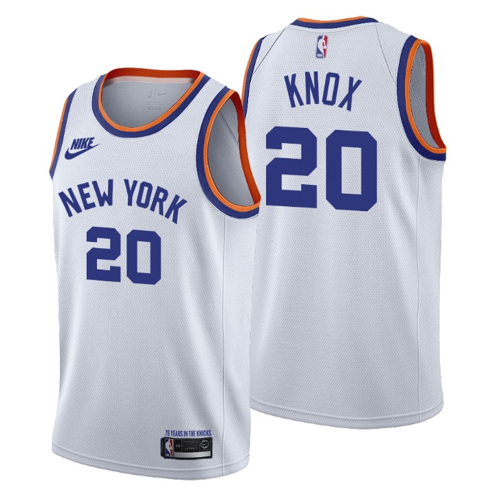 Personalized New York Knicks #20 Kevin Knox Men’s Releases Classic Edition NBA 75th Anniversary Jersey White