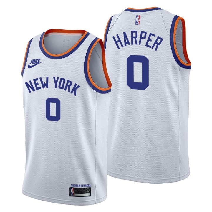 Personalized New York Knicks #0 Jared Harper Men’s Releases Classic Edition NBA 75th Anniversary Jersey White