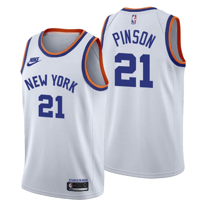 Personalized New York Knicks #21 Theo Pinson Men’s Releases Classic Edition NBA 75th Anniversary Jersey White