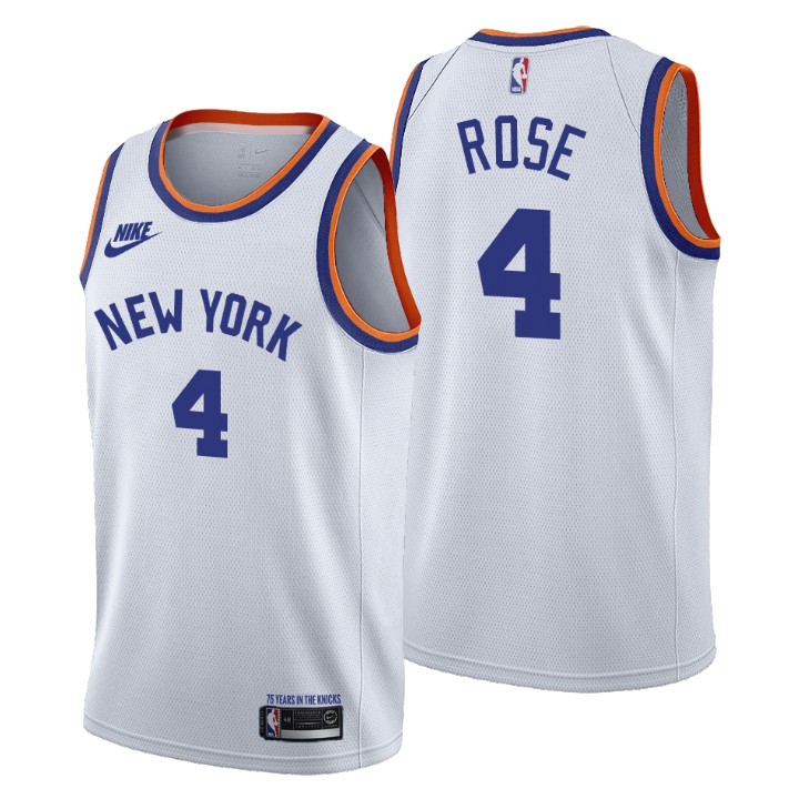 Personalized New York Knicks #4 Derrick Rose Men’s Releases Classic Edition NBA 75th Anniversary Jersey White