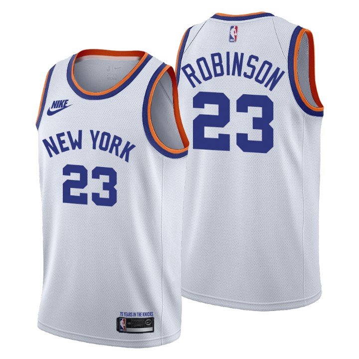 Personalized New York Knicks #23 Mitchell Robinson Men’s Releases Classic Edition NBA 75th Anniversary Jersey White