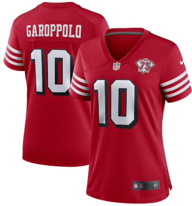 Personalized Women’s San Francisco 49ers #10 Jimmy Garoppolo 75th Anniversary Jersey
