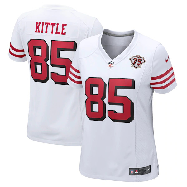 Personalized Women’s San Francisco 49ers #85 George Kittle White 75th Anniversary Jersey