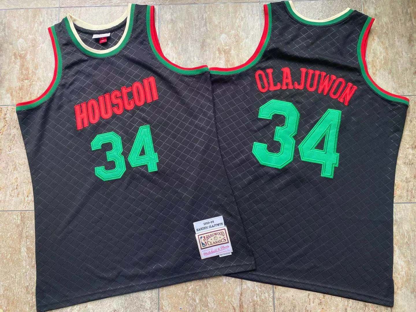 Personalized Rockets 34 Hakeem Olajuwon Black 1993-94 Hardwood Classics Jersey