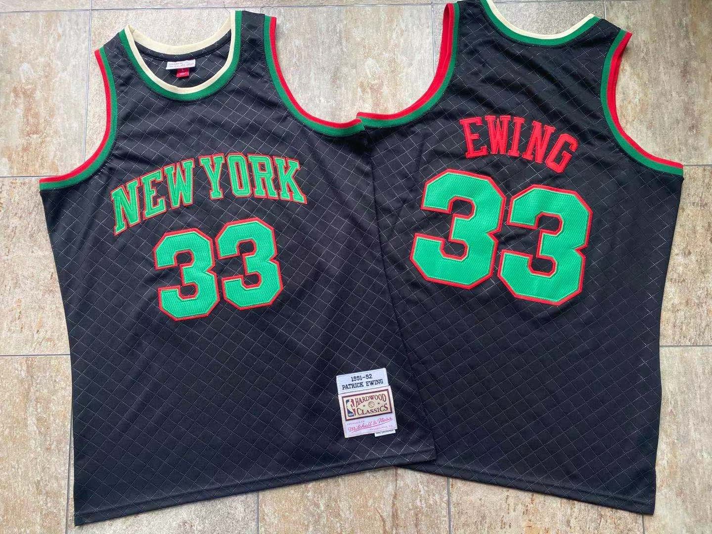 Personalized Knicks 33 Patrick Ewing Black 1991-92 Hardwood Classics Jersey
