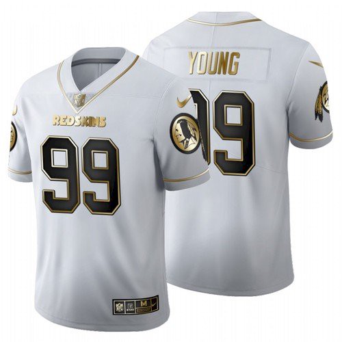 Personalized Men Washington Redskins Football Team #99 Chase Young White Golden Limited Jersey