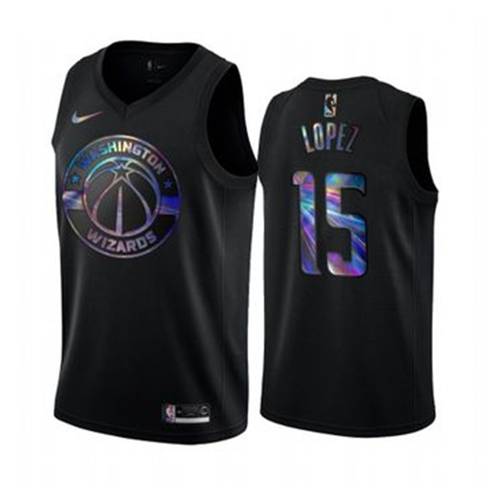 Personalized Wizards #15 Robin Lopez Men’s Iridescent Holographic Collection NBA Jersey – Black