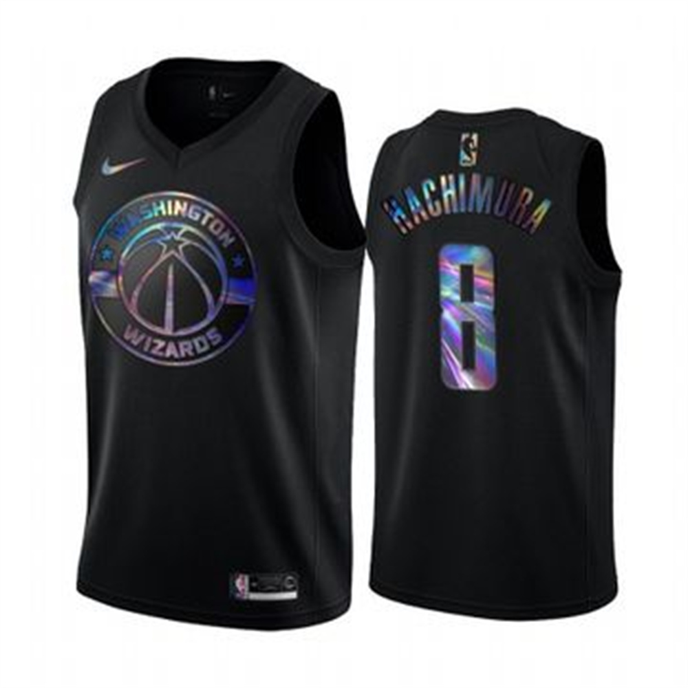 Personalized Wizards #8 Rui Hachimura Men’s Iridescent Holographic Collection NBA Jersey – Black