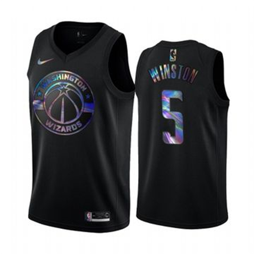 Personalized Wizards #5 Cassius Winston Men’s Iridescent Holographic Collection NBA Jersey – Black