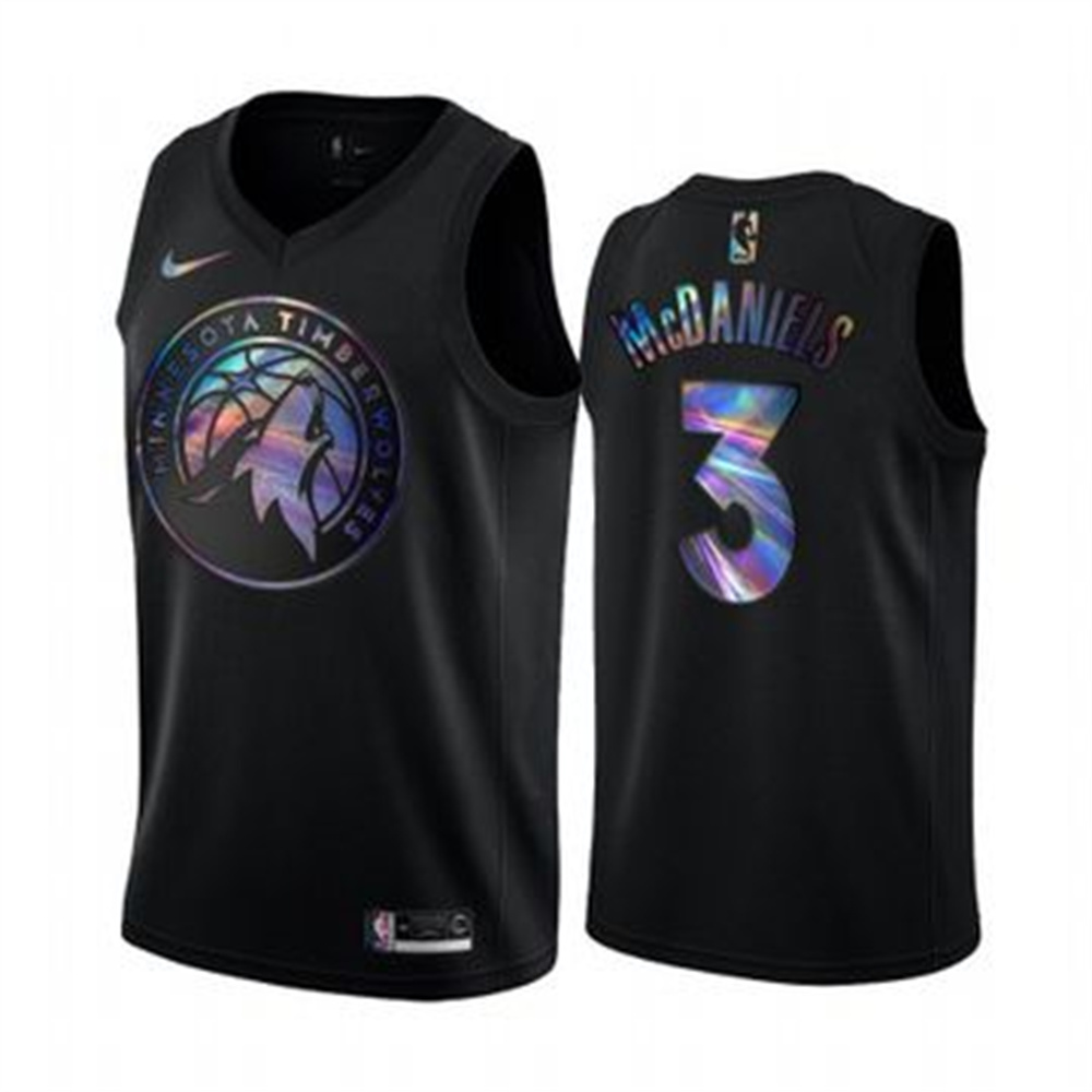 Personalized Timberwolves #3 Jaden McDaniels Men’s Iridescent Holographic Collection NBA Jersey – Black