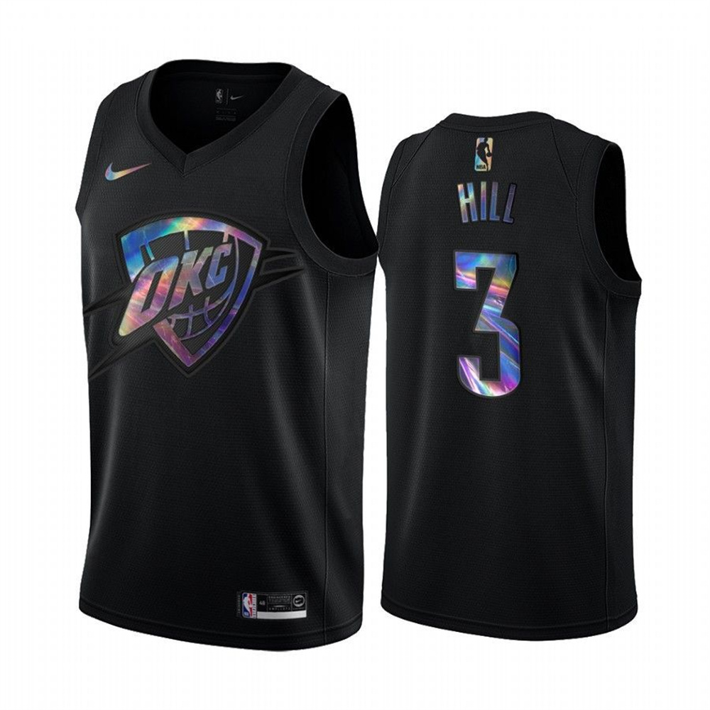 Personalized Thunder #3 George Hill Men’s Iridescent Holographic Collection NBA Jersey – Black
