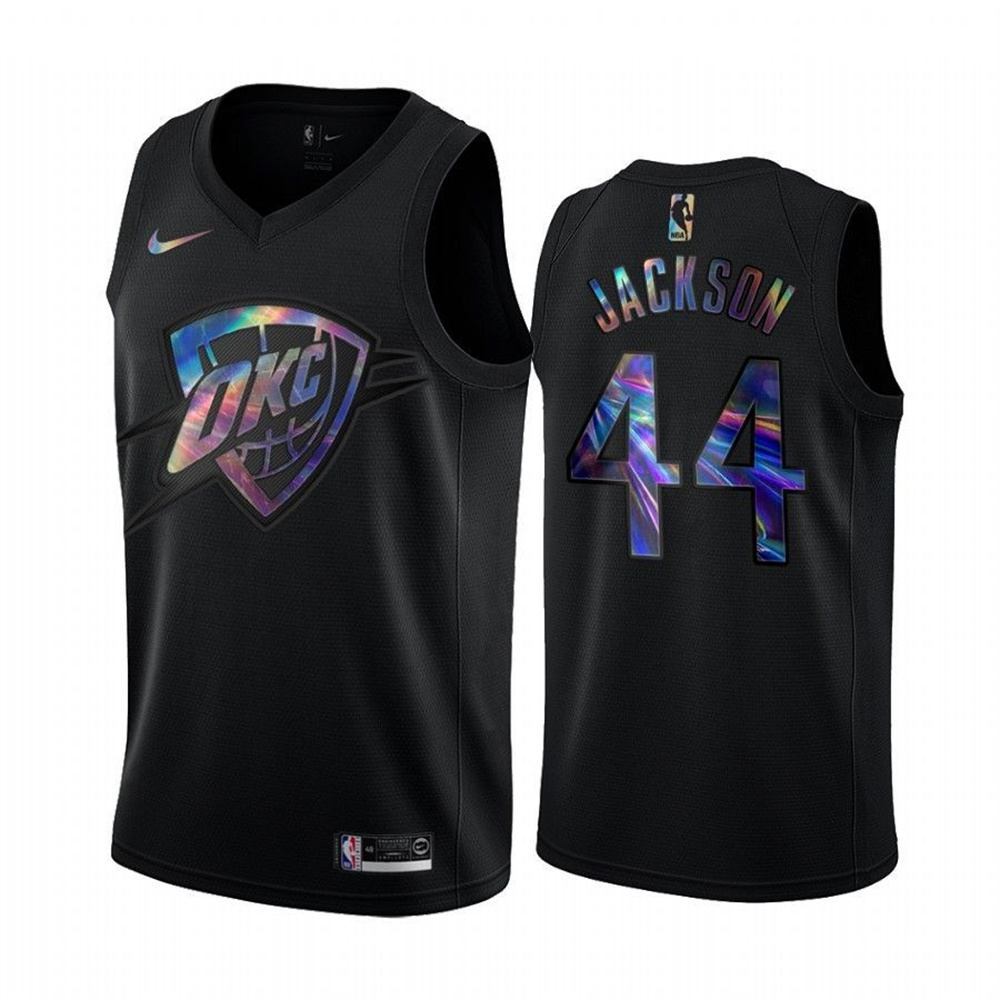 Personalized Thunder #44 Justin Jackson Men’s Iridescent Holographic Collection NBA Jersey – Black