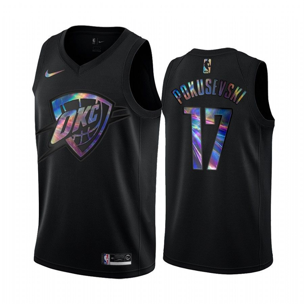 Personalized Thunder #17 Aleksej Pokusevski Men’s Iridescent Holographic Collection NBA Jersey – Black