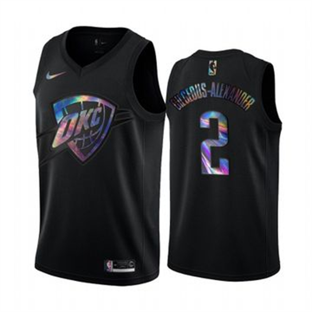Personalized Thunder #2 Shai Gilgeous-Alexander Men’s Iridescent Holographic Collection NBA Jersey – Black