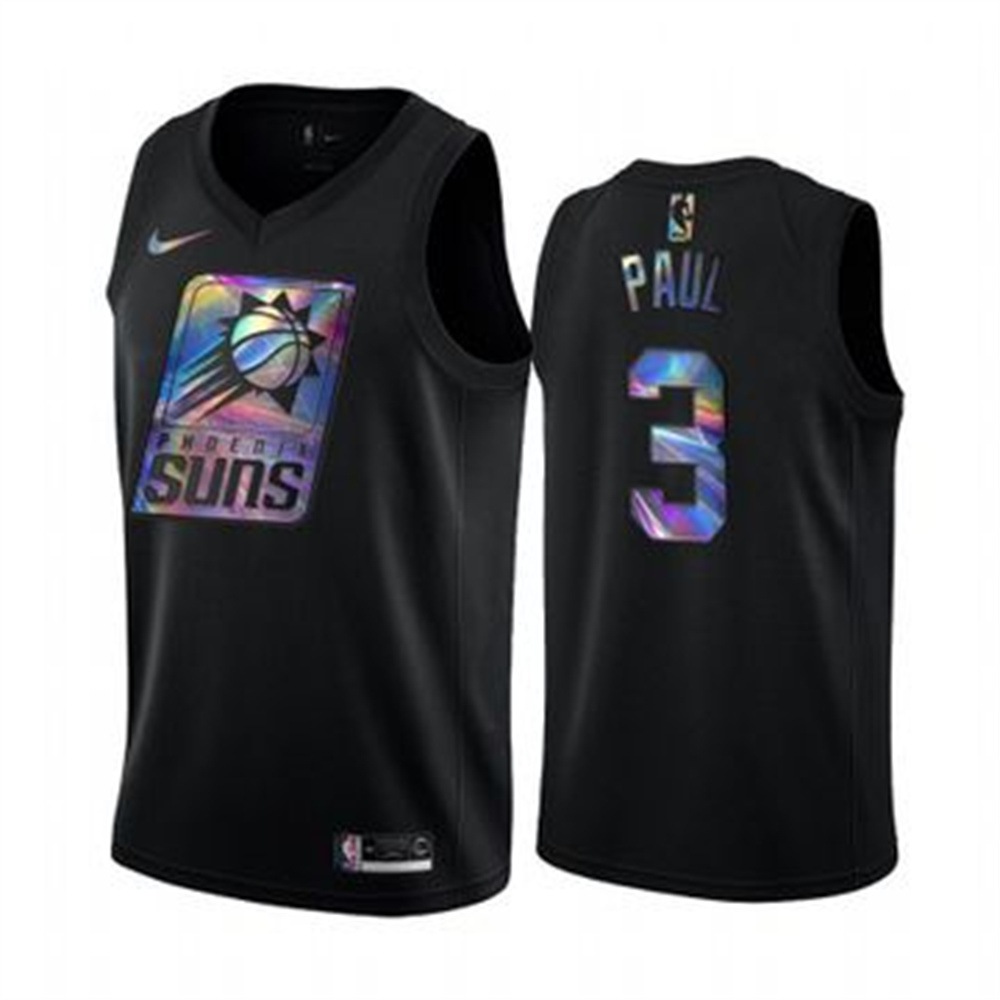 Personalized Suns #3 Chris Paul Men’s Iridescent Holographic Collection NBA Jersey – Black