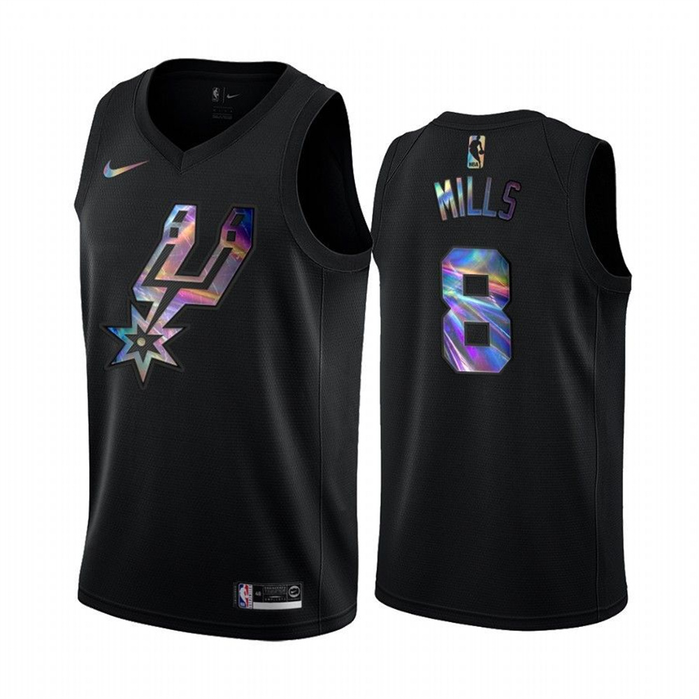 Personalized Spurs #8 Patty Mills Men’s Iridescent Holographic Collection NBA Jersey – Black