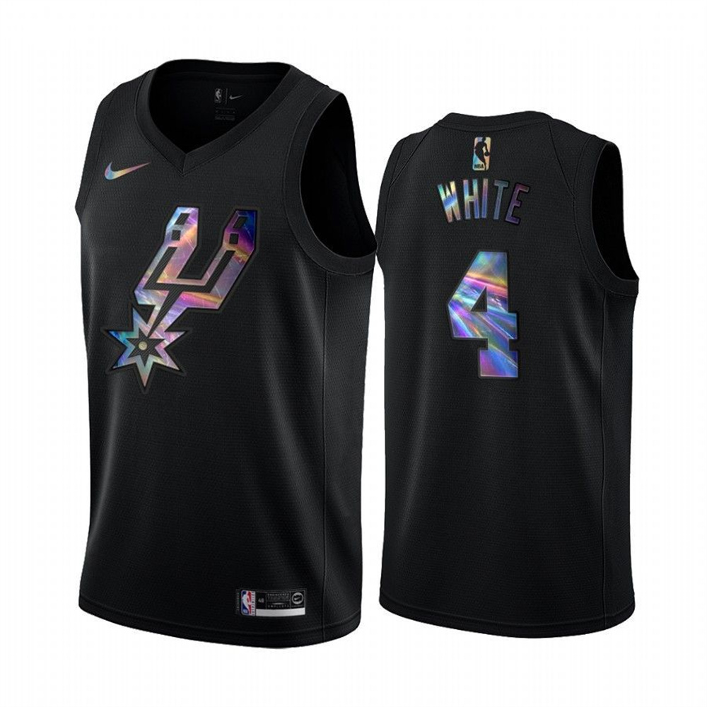 Personalized Spurs #4 Derrick White Men’s Iridescent Holographic Collection NBA Jersey – Black