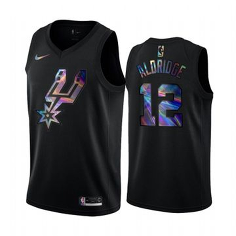 Personalized Spurs #12 LaMarcus Aldridge Men’s Iridescent Holographic Collection NBA Jersey – Black