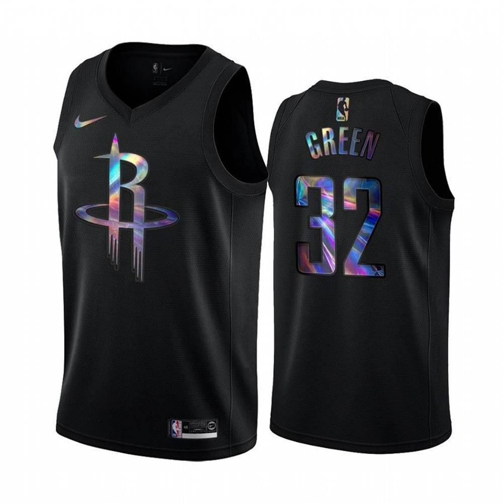Personalized Rockets #32 Jeff Green Men’s Iridescent Holographic Collection NBA Jersey – Black