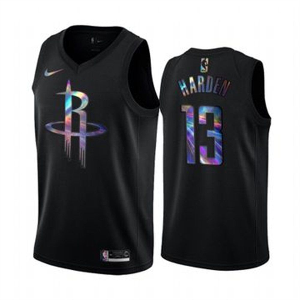 Personalized Rockets #13 James Harden Men’s Iridescent Holographic Collection NBA Jersey – Black