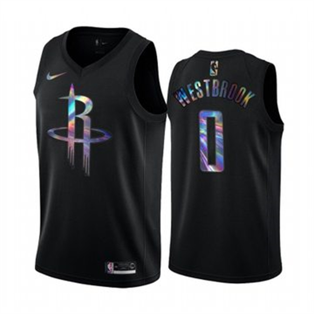 Personalized Rockets #0 Russell Westbrook Men’s Iridescent Holographic Collection NBA Jersey – Black