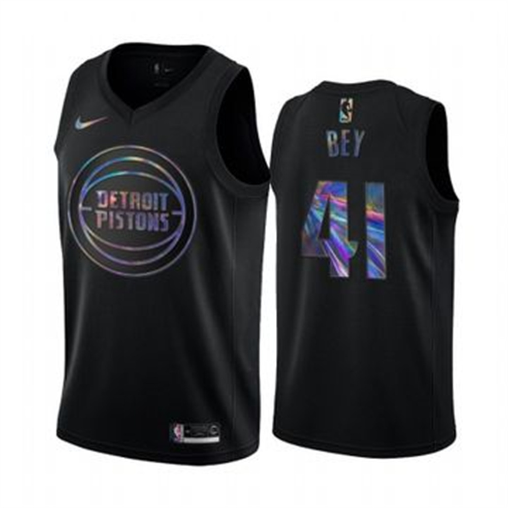 Personalized Pistons #41 Saddiq Bey Men’s Iridescent Holographic Collection NBA Jersey – Black