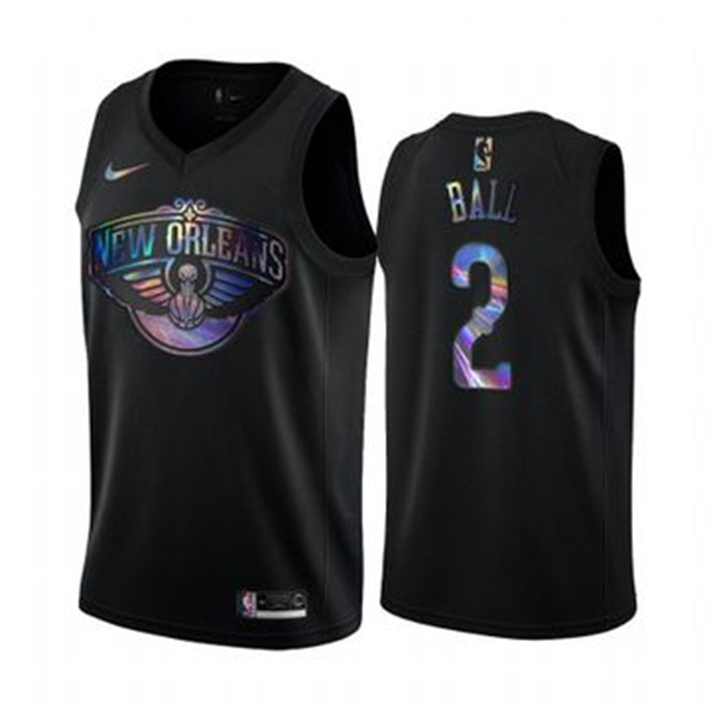 Personalized Pelicans #2 Lonzo Ball Men’s Iridescent Holographic Collection NBA Jersey – Black