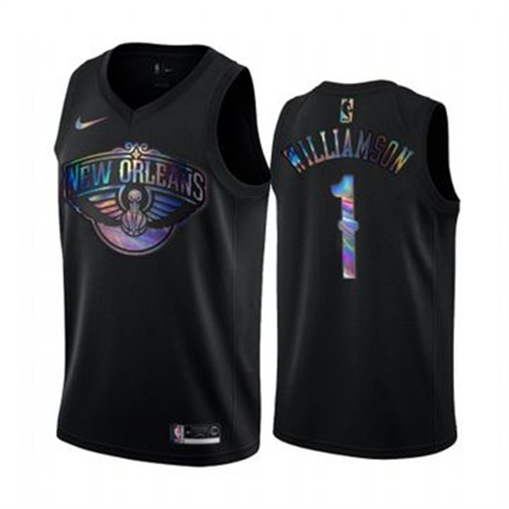 Personalized Pelicans #1 Zion Williamson Men’s Iridescent Holographic Collection NBA Jersey – Black