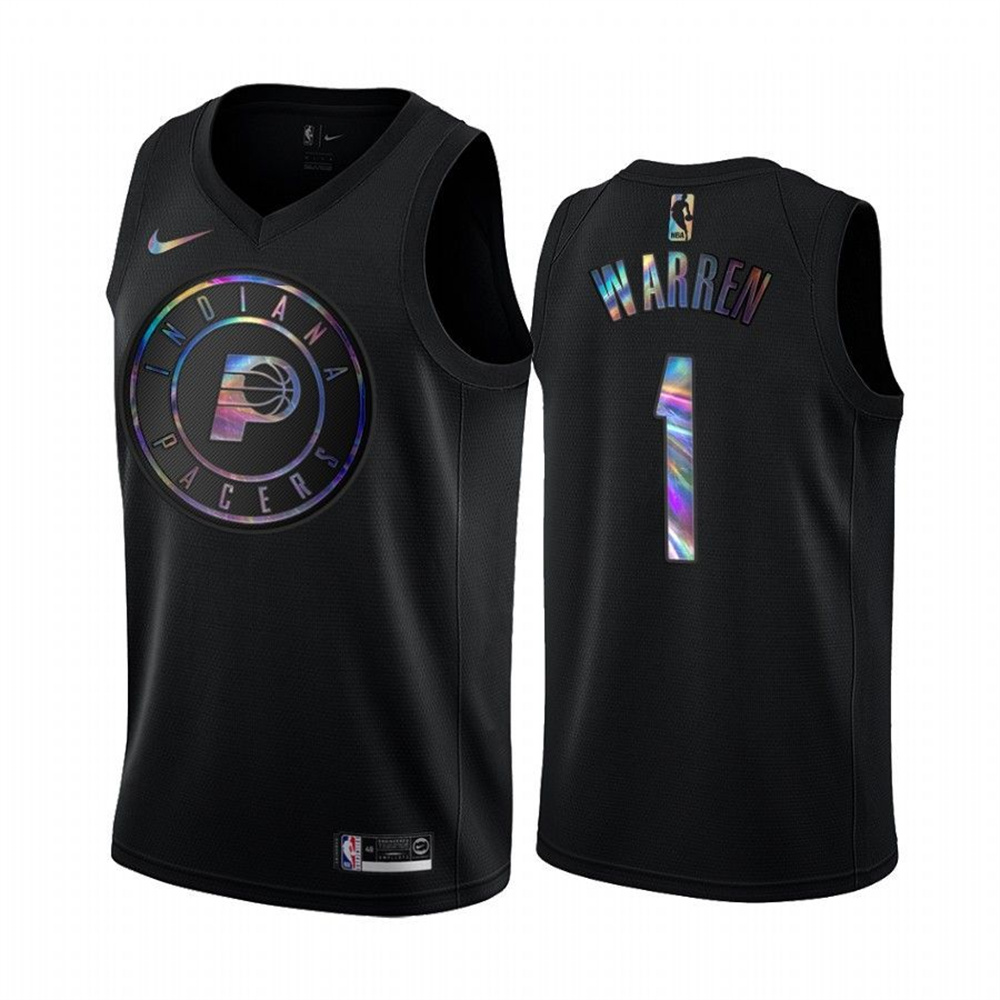 Personalized Pacers #1 T.J. Warren Men’s Iridescent Holographic Collection NBA Jersey – Black