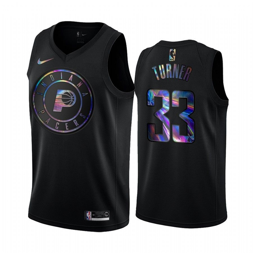 Personalized Pacers #33 Myles Turner Men’s Iridescent Holographic Collection NBA Jersey – Black