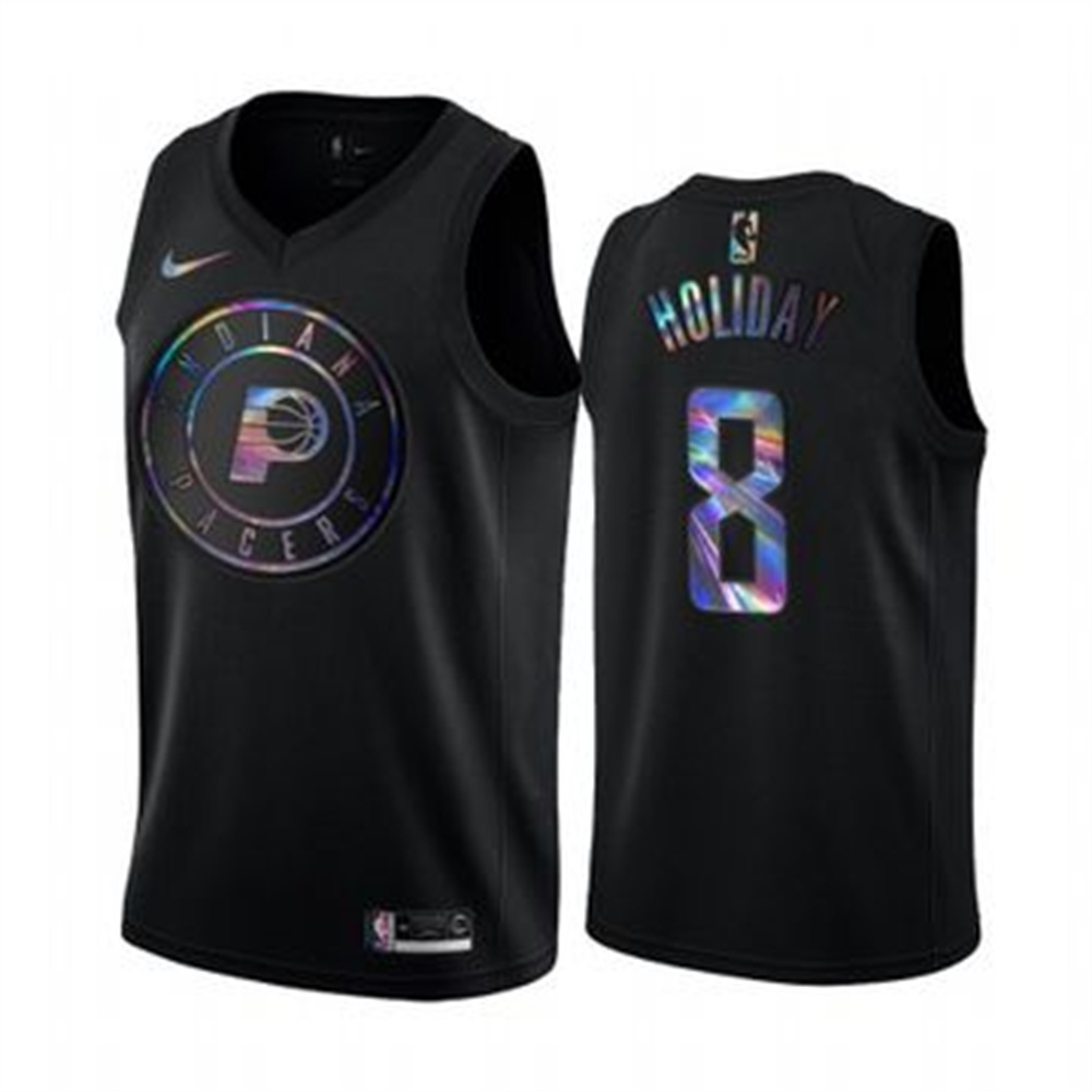 Personalized Pacers #8 Justin Holiday Men’s Iridescent Holographic Collection NBA Jersey – Black