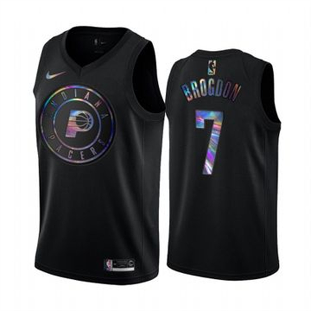 Personalized Pacers #7 Malcolm Brogdon Men’s Iridescent Holographic Collection NBA Jersey – Black