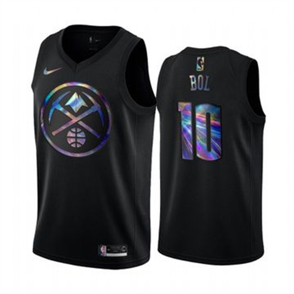 Personalized Nuggets #10 Bol Bol Men’s Iridescent Holographic Collection NBA Jersey – Black