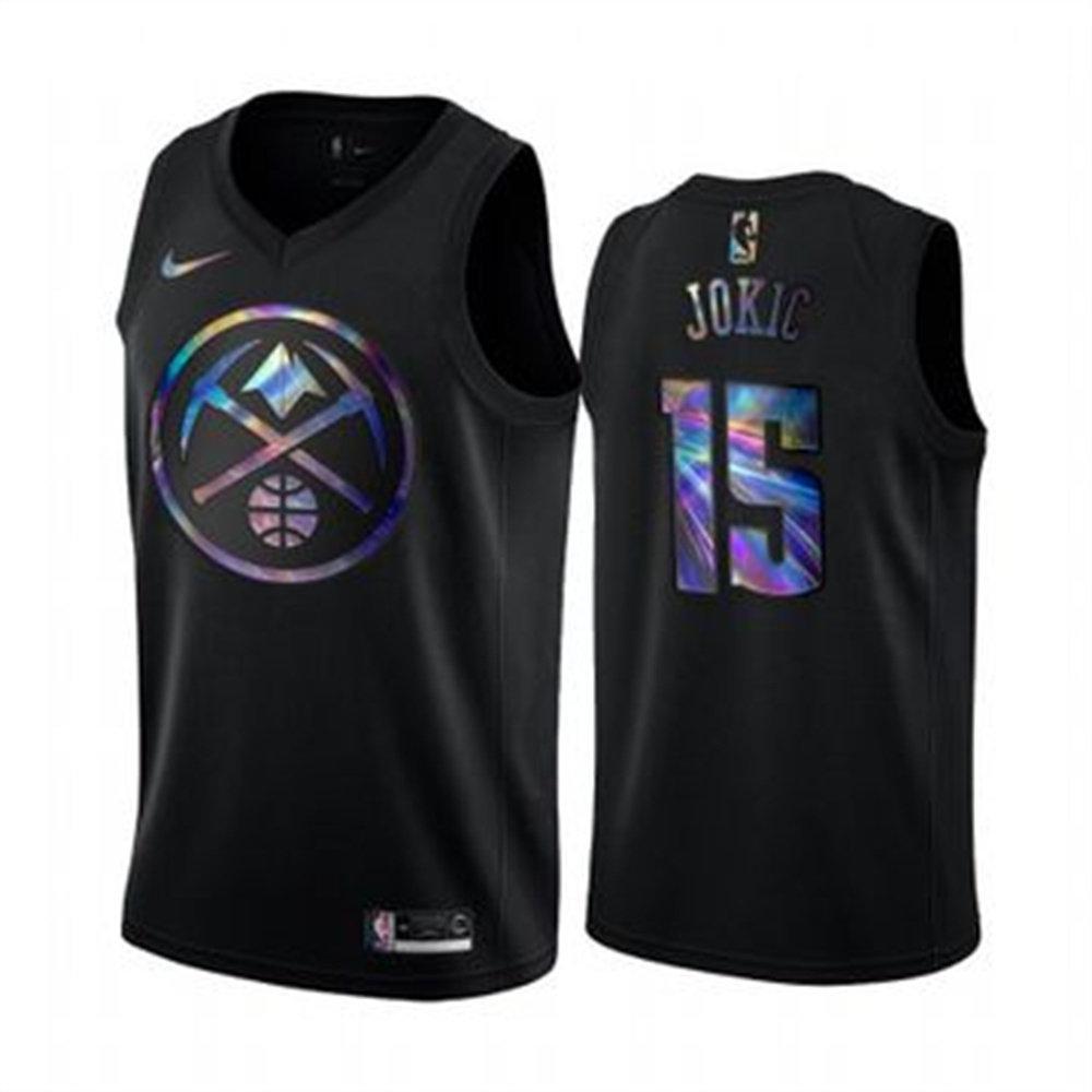 Personalized Nuggets #15 Nikola Jokic Men’s Iridescent Holographic Collection NBA Jersey – Black