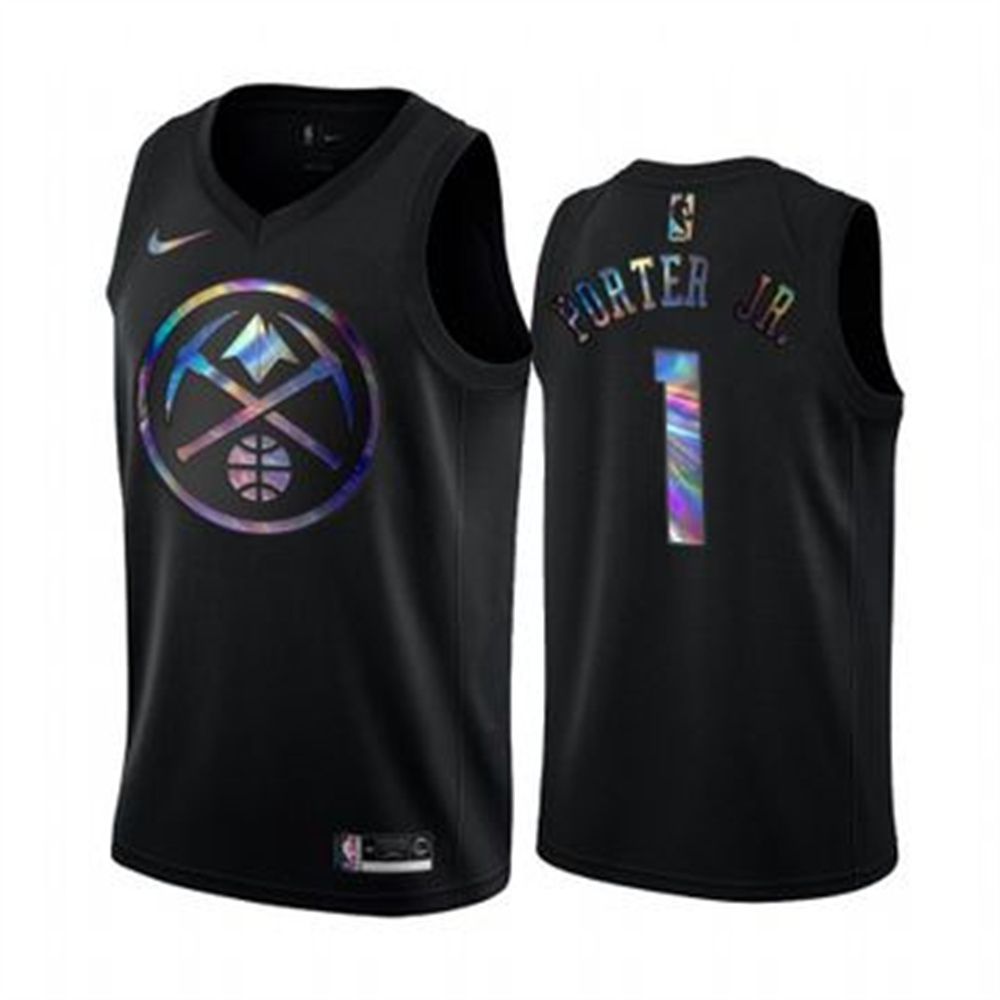 Personalized Nuggets #1 Michael Porter Jr. Men’s Iridescent Holographic Collection NBA Jersey – Black